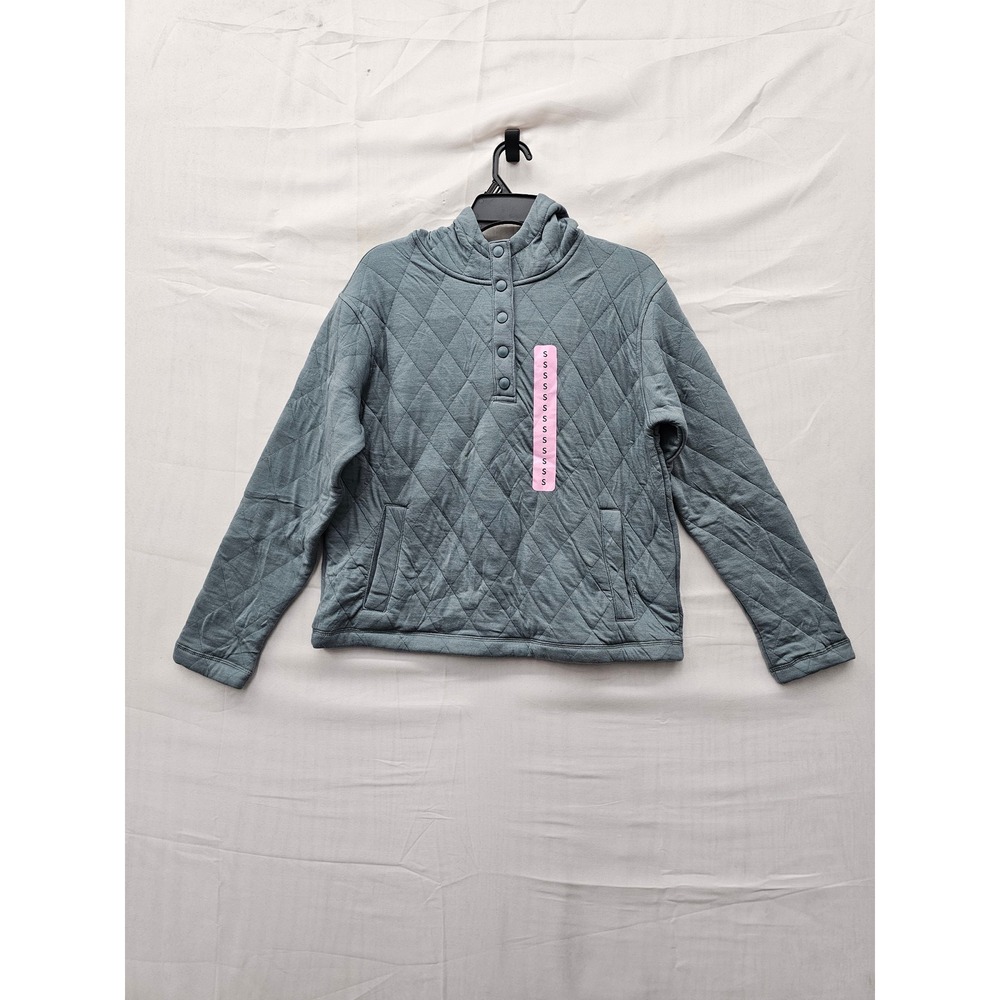 Lands End Womens Quilted Snap Front Pullover Sage Cotton Blend Size Small